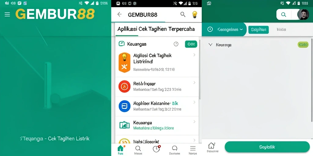 Tampilan antarmuka pengguna aplikasi GEMBUR88 untuk cek tagihan listrik.