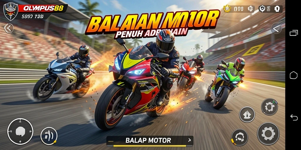 Tampilan antarmuka dinamis OLYMPUS88 dengan balap motor yang menegangkan.