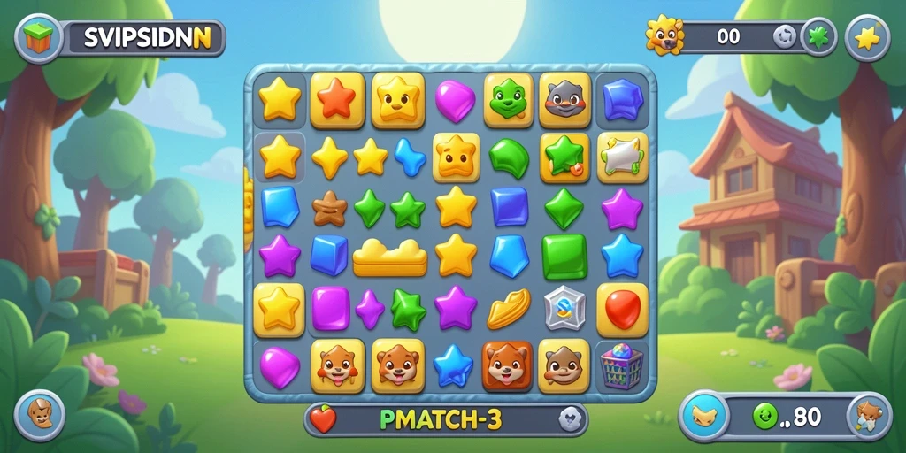 Tampilan menarik dari antarmuka game Puzzle Match-3.